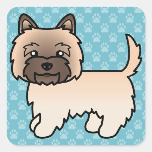 Wheaten Cairn Terrier Cartoon Dog Drawing On Blue Square Sticker