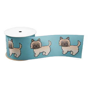 Wheaten Cairn Terrier Cartoon Dog On Blue Colour Satin Ribbon