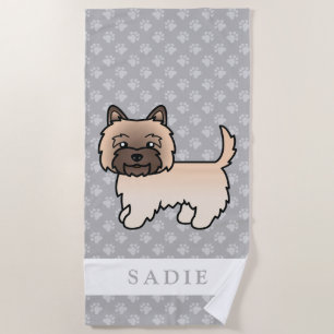 Wheaten Cairn Terrier Dog Drawing & Custom Name Beach Towel