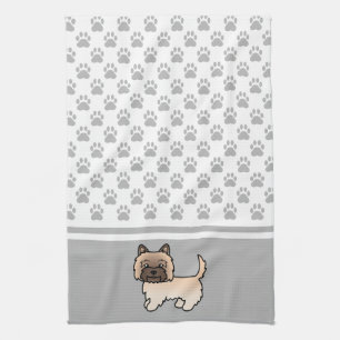 Wheaten Cairn Terrier Dog & Grey Paws Pattern Tea Towel