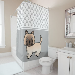 Wheaten Cairn Terrier Dog Illustration & Paws Grey Shower Curtain