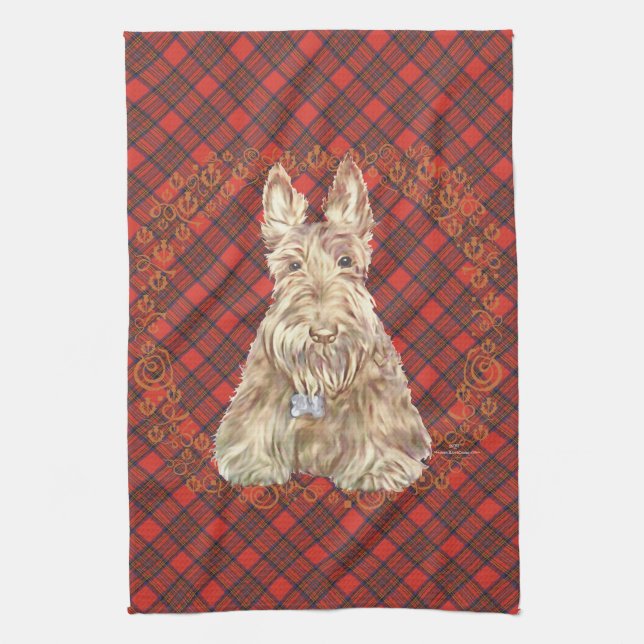Wheaten Scottie Tartan Tea Towel (Vertical)