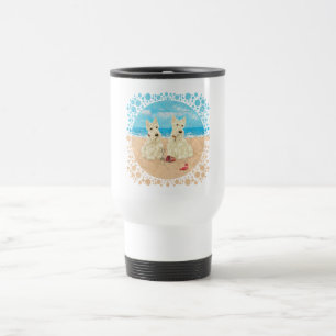 Wheaten Scotties at the Beach Travel Mug
