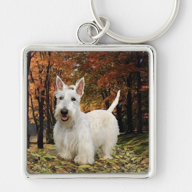 Wheaten Scottish Terrier Autumn Key Ring (Front)