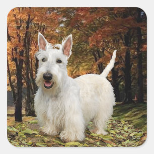 Wheaten Scottish Terrier Autumn Square Sticker
