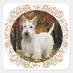 Wheaten Scottish Terrier Autumn Square Sticker