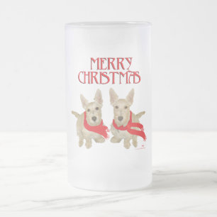 Wheaten Scottish Terrier Chirstmas Frosted Glass Beer Mug