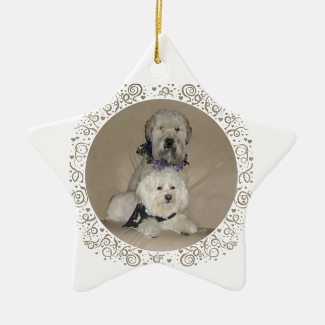 Wheaten Terrier and Havanese Ceramic Tree Decoration (Front)
