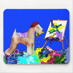 Wheaten Terrier Artist (Blue Bkgd) Mouse Mat