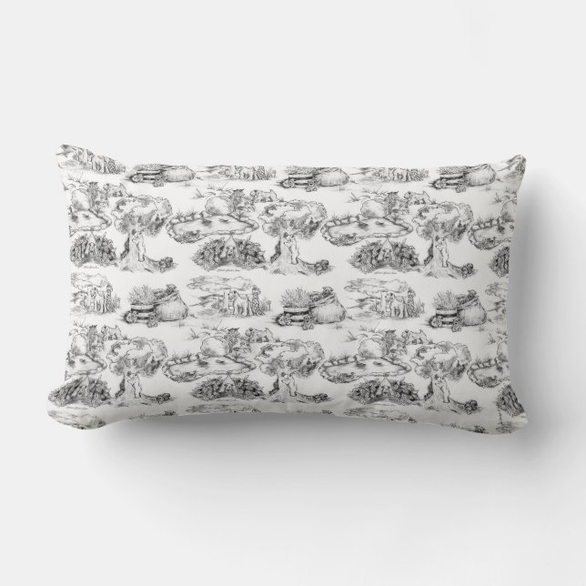 WHEATEN Terrier Black Toile & Gingham Lumbar Cushion (Front)