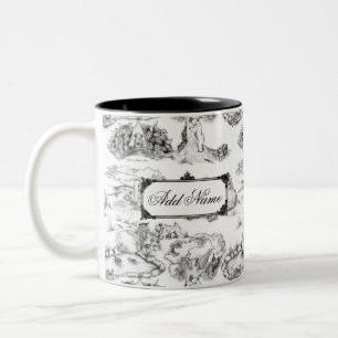 WHEATEN Terrier Black Toile w/Custom Name Two-Tone Coffee Mug