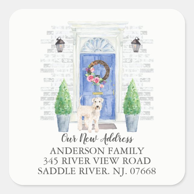 Wheaten Terrier Blue Door New Address Label (Front)