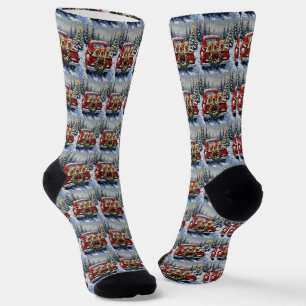 Wheaten Terrier Christmas Red Truck Holiday Gift Socks