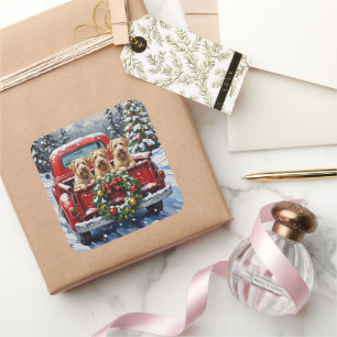 Wheaten Terrier Christmas Red Truck Holiday Gift Square Sticker