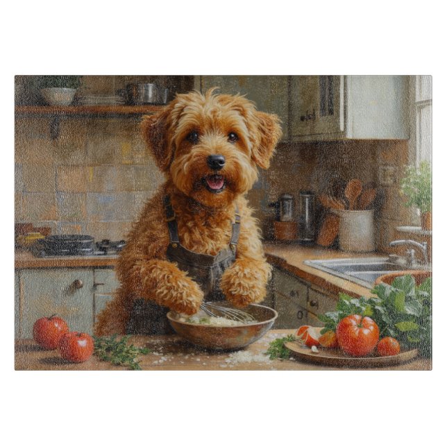 Wheaten Terrier Cooking in Kitchen Cutting Board (Front)