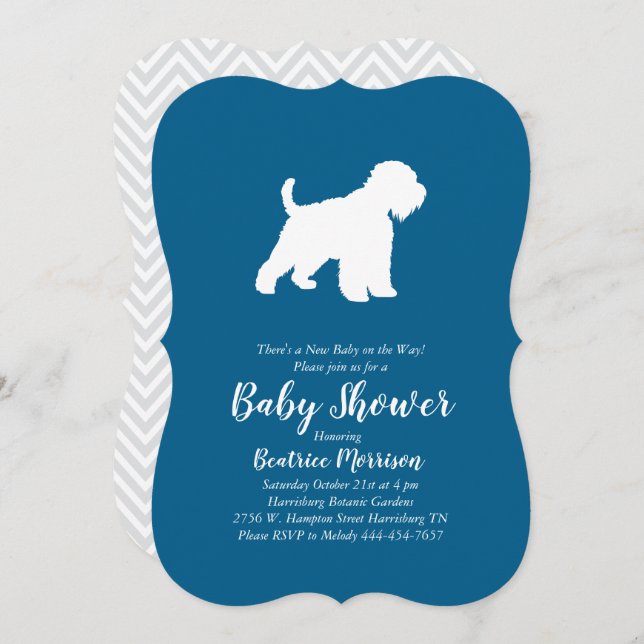 Wheaten Terrier Dog Baby Shower Blue Boy Invitation (Front/Back)