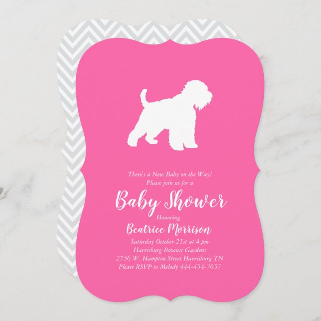 Wheaten Terrier Dog Baby Shower Pink Girl Invitation (Front/Back)