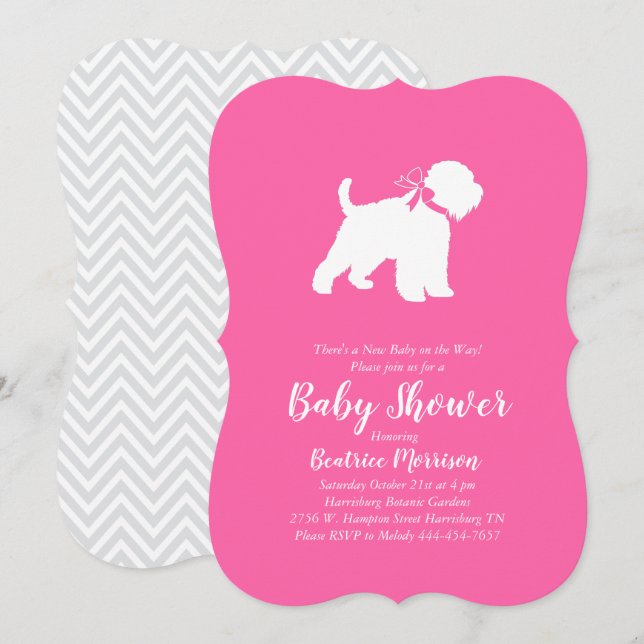 Wheaten Terrier Dog Baby Shower Pink Girl Invitation (Front/Back)