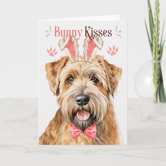 Wheaten Terrier Dog Bunny Ears for Easter Holiday Card (Front)