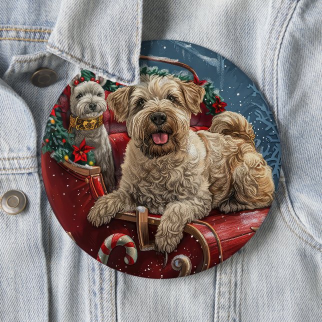 Wheaten Terrier Dog Christmas Festive  6 Cm Round Badge (In Situ)
