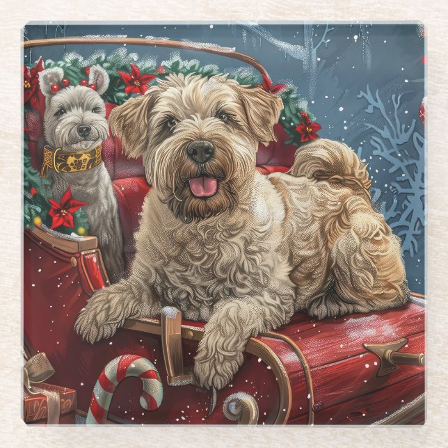 Wheaten Terrier Dog Christmas Festive  Glass Coaster (Front)