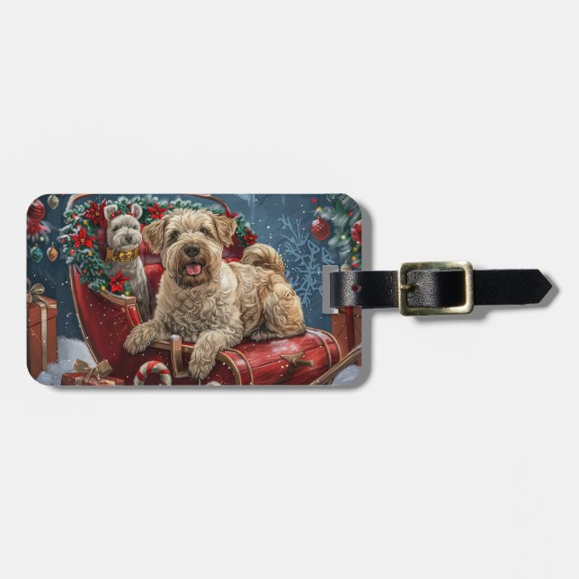 Wheaten Terrier Dog Christmas Festive  Luggage Tag (Front Horizontal)