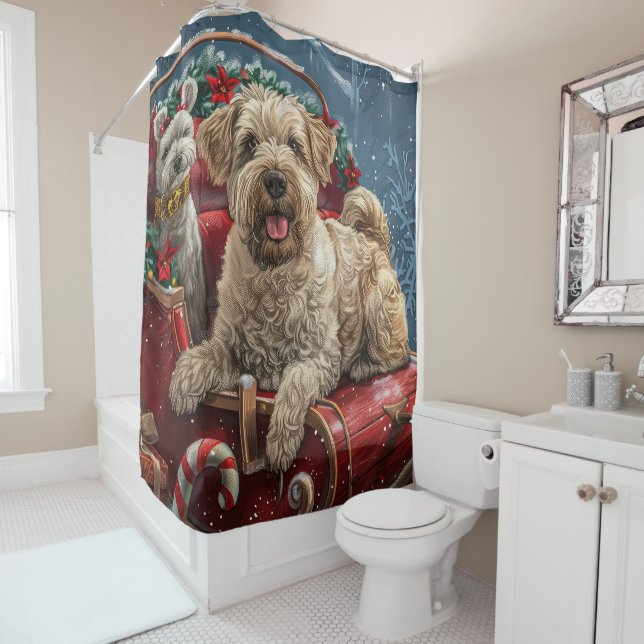Wheaten Terrier Dog Christmas Festive  Shower Curtain (In Situ)