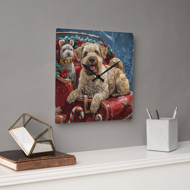 Wheaten Terrier Dog Christmas Festive  Square Wall Clock (Office)