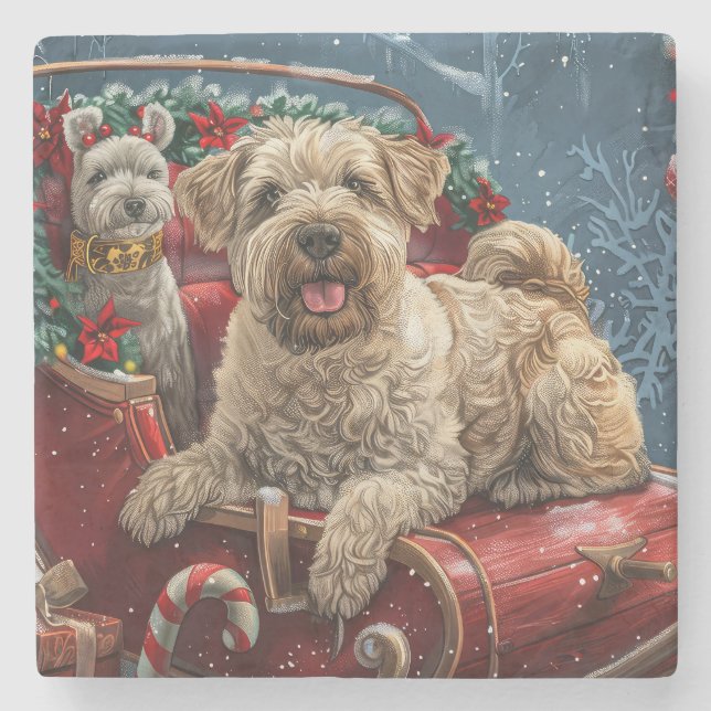 Wheaten Terrier Dog Christmas Festive  Stone Coaster (Front)