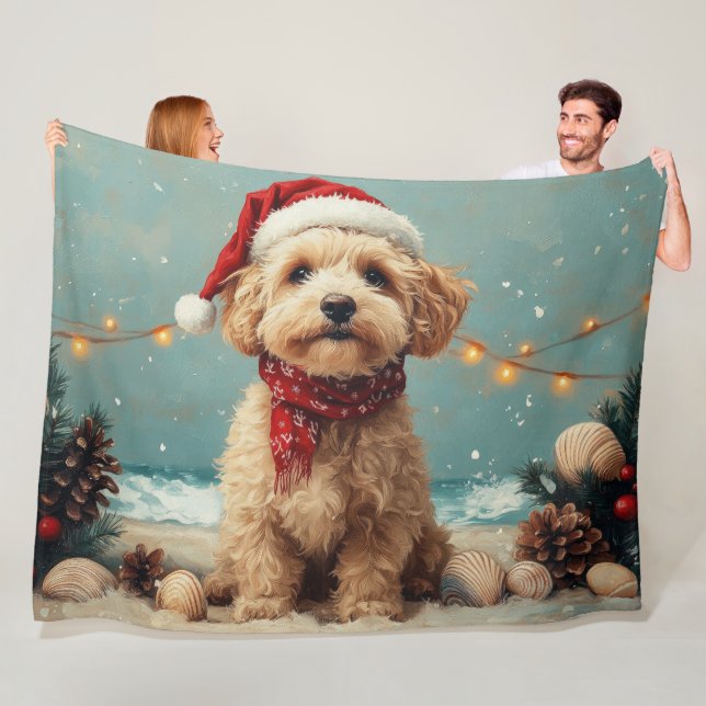 Wheaten Terrier Dog Christmas Vintage Beach Fleece Blanket (In Situ)