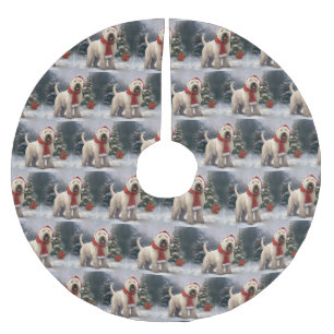 Wheaten Terrier Dog in Snow Christmas Brushed Polyester Tree Skirt