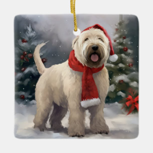 Wheaten Terrier Dog in Snow Christmas Ceramic Ornament