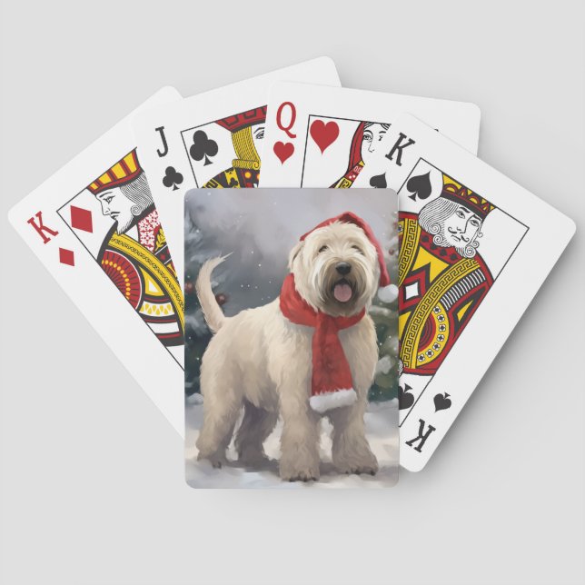 Wheaten Terrier Dog in Snow Christmas Playing Cards (Back)