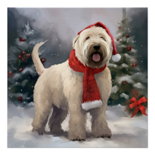 Wheaten Terrier Dog in Snow Christmas Poster