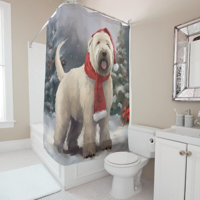 Wheaten Terrier Dog in Snow Christmas Shower Curtain (In Situ)