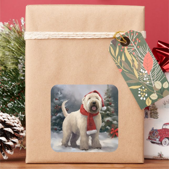 Wheaten Terrier Dog in Snow Christmas Square Sticker (Holiday)