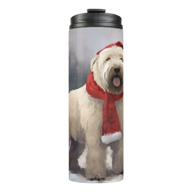 Wheaten Terrier Dog in Snow Christmas Thermal Tumbler (Front)