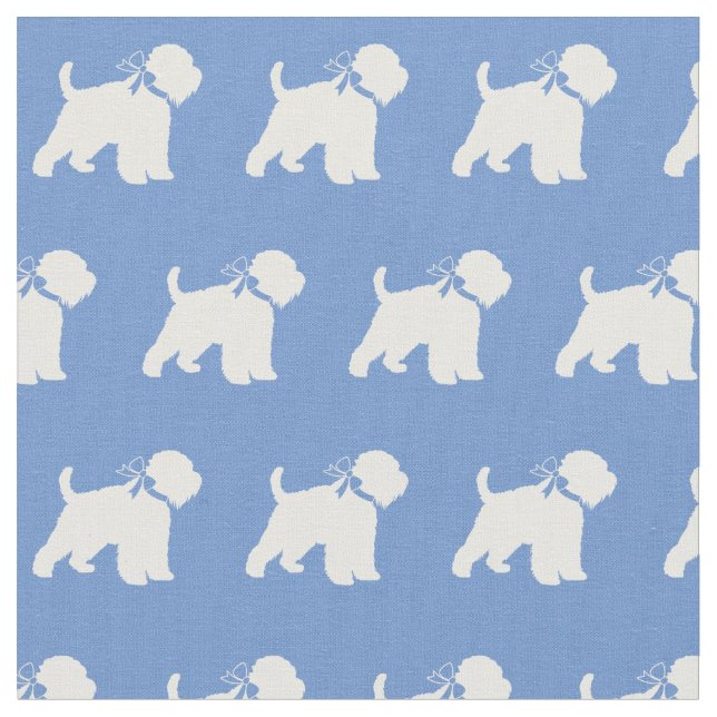 Wheaten Terrier Dog Silhouette Pet Light Blue Fabric (Close Up)