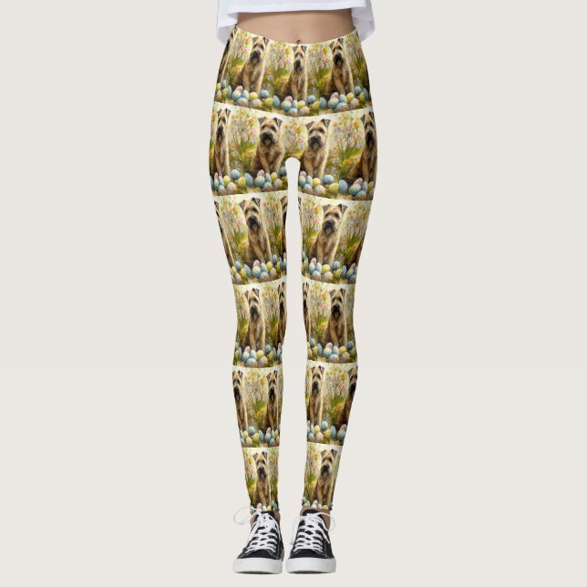 Wheaten Terrier Dog With Easter Eggs Holiday  Leggings (Front)