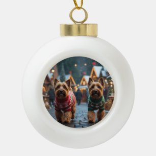 Wheaten Terrier Dogs Christmas Snow Holiday  Ceramic Ball Christmas Ornament