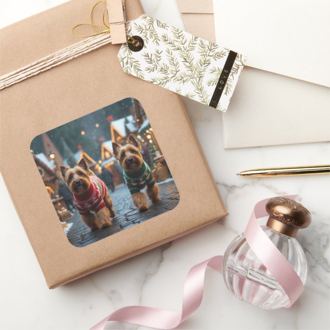 Wheaten Terrier Dogs Christmas Snow Holiday  Square Sticker (Gifting)