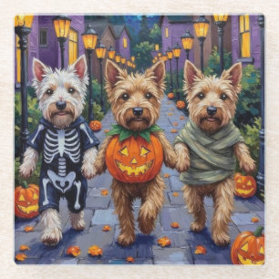 Wheaten Terrier Dogs In Halloween Cotumes Glass Coaster