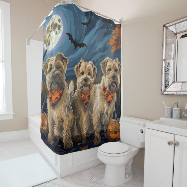 Wheaten Terrier Halloween Spooky Shower Curtain (In Situ)