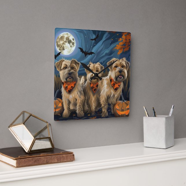 Wheaten Terrier Halloween Spooky Square Wall Clock (Office)