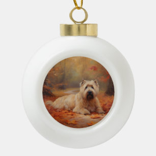 Wheaten Terrier in Autumn Leaves Fall Inspire  Ceramic Ball Christmas Ornament