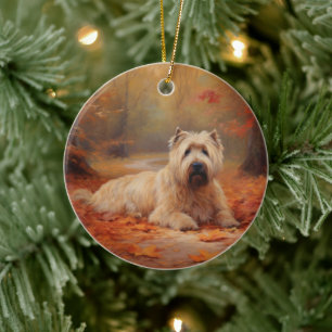 Wheaten Terrier in Autumn Leaves Fall Inspire  Ceramic Tree Decoration