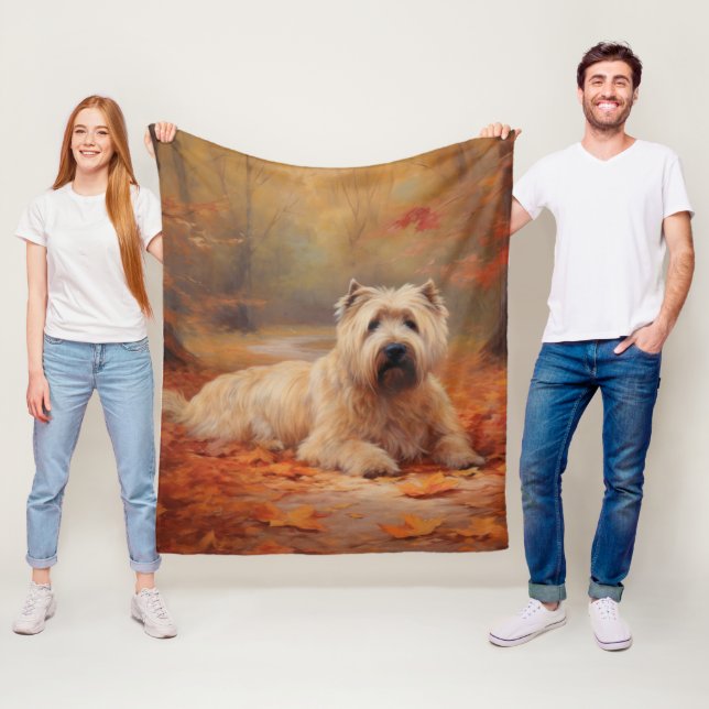 Wheaten Terrier in Autumn Leaves Fall Inspire  Fleece Blanket (In Situ)