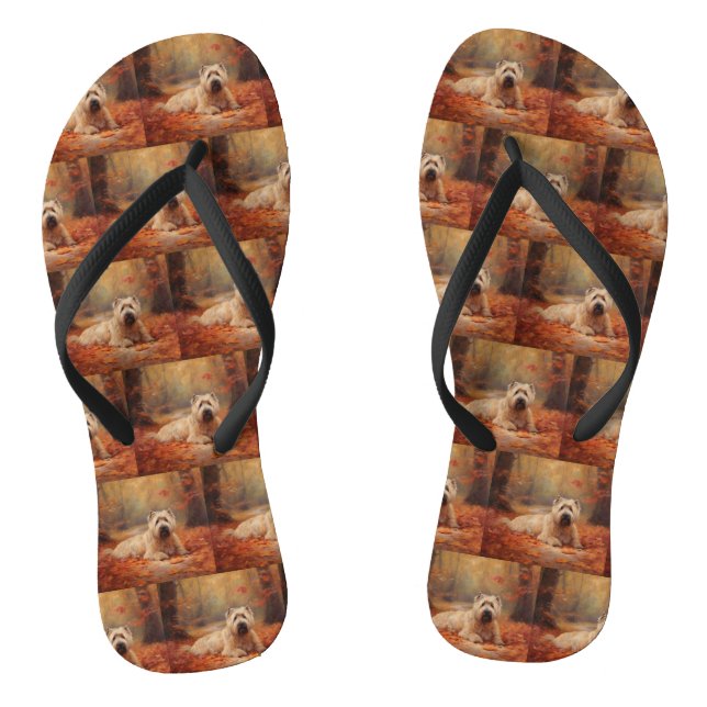 Wheaten Terrier in Autumn Leaves Fall Inspire  Flip Flops (Footbed)