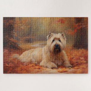 Wheaten Terrier in Autumn Leaves Fall Inspire  Jigsaw Puzzle