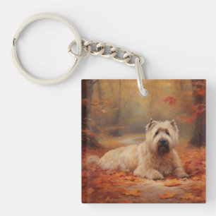 Wheaten Terrier in Autumn Leaves Fall Inspire  Key Ring